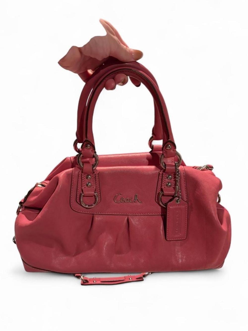Coach Coral Pink Leather Satchel with Top Handles
